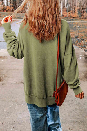 Dropped Shoulder Round Neck Long Sleeve Top - Sydney So Sweet