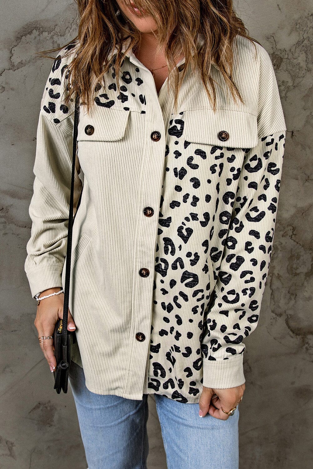 Double Take Leopard Print Pocketed Corduroy Jacket - Sydney So Sweet