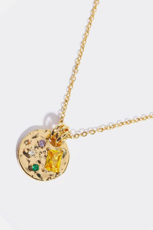 Inlaid Multicolored Zircon Round Pendant Copper Necklace - Sydney So Sweet