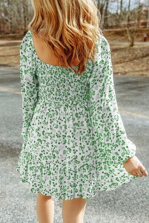 Smocked Floral Square Neck Balloon Sleeve Dress - Sydney So Sweet