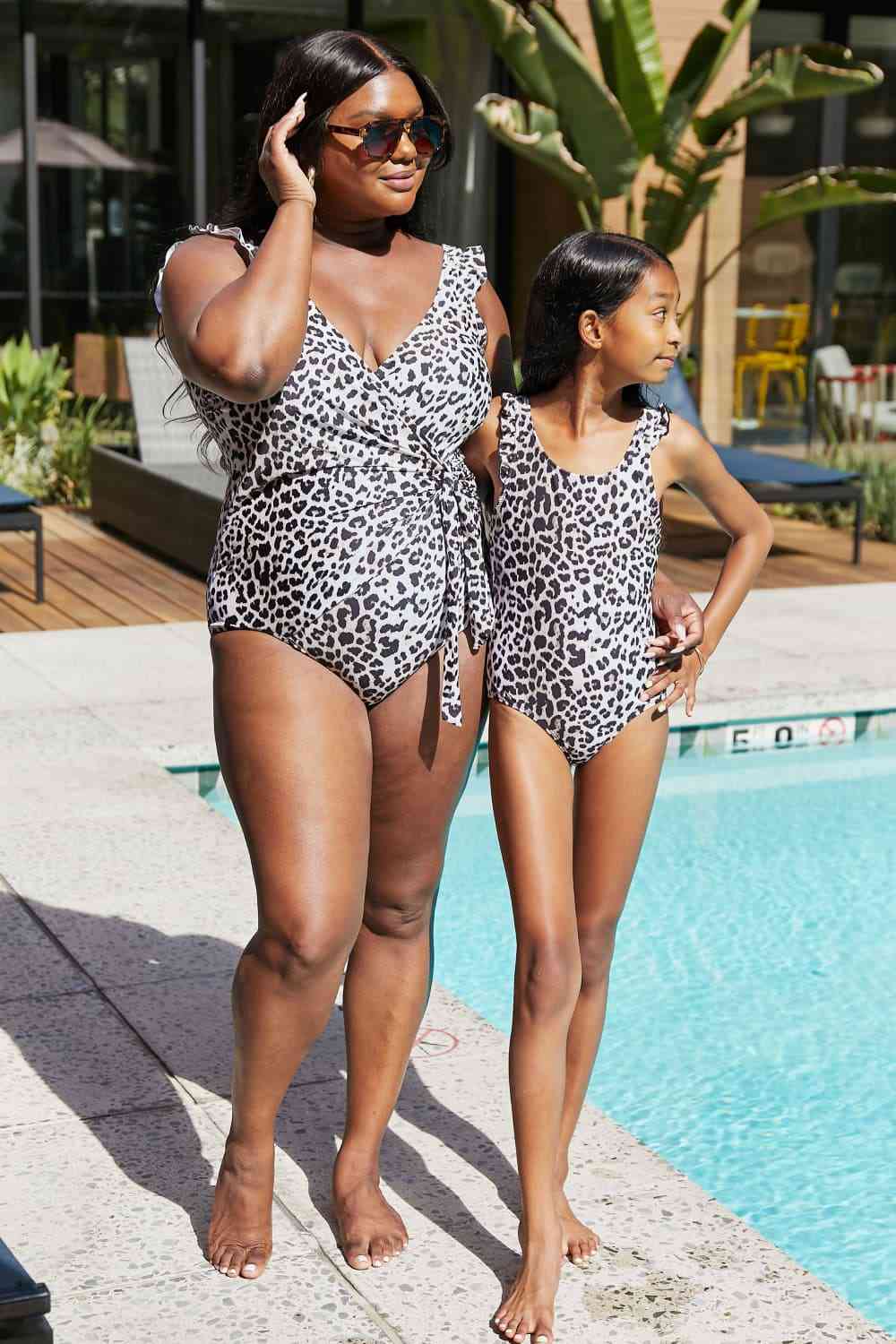 Float On Ruffle Faux Wrap One-Piece Women's Swimsuit in Cat - Sydney So Sweet