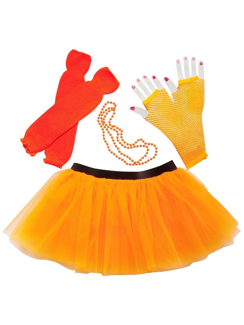 80s Costume for Teens or Women in Neon Orange with Tutu & Accessories - Sydney So Sweet