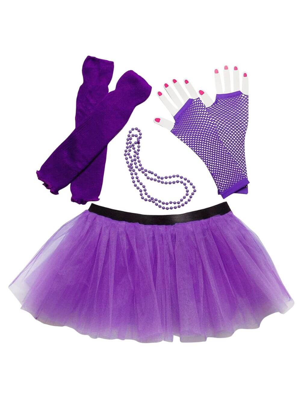 80s Costume for Teens or Women in Neon Purple with Tutu & Accessories - Sydney So Sweet