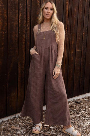 Texture Buttoned Wide Leg Overalls - Sydney So Sweet