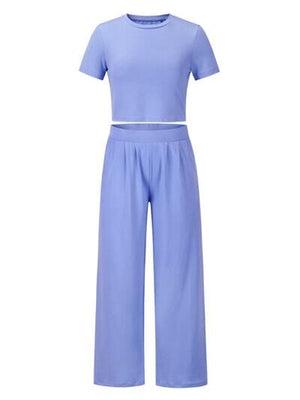 Round Neck Short Sleeve Top and Pocketed Pants Set - Sydney So Sweet