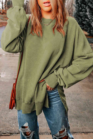 Dropped Shoulder Round Neck Long Sleeve Top - Sydney So Sweet