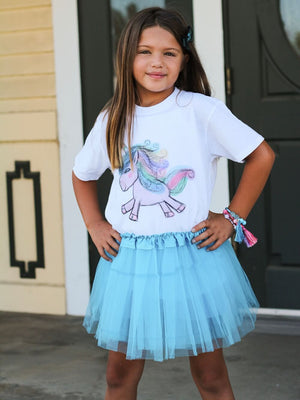 Light Blue Tutu Skirt - Kids Size 3-Layer Tulle Basic Ballet Dance Costume Tutus for Girls - Sydney So Sweet