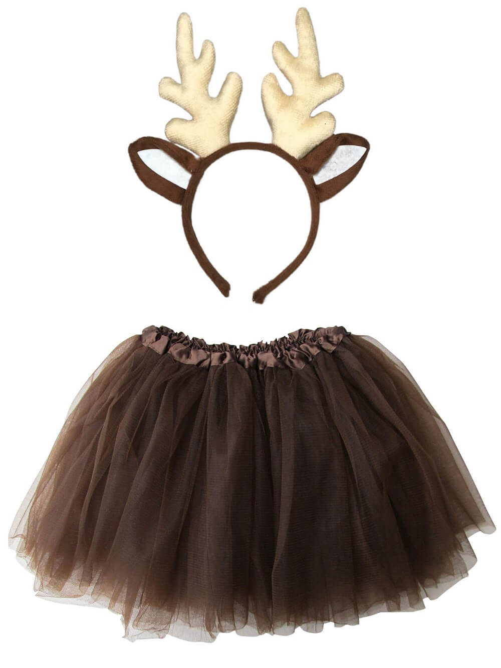 Brown Deer Costume Set for Adults & Plus Size – Brown Tutu Skirt & Antler Headband – Fun Animal Outfit for Halloween & Cosplay - Sydney So Sweet