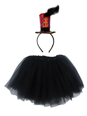 Girls Greatest Showman Inspired Circus Ringmaster Costume - Complete Kids Costume Set with Black Tutu & Headband Hat - Sydney So Sweet