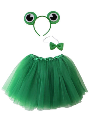Girls Green Frog Costume - Complete Kids Costume Set with Green Tutu Skirt, Bow Tie, & Headband - Sydney So Sweet