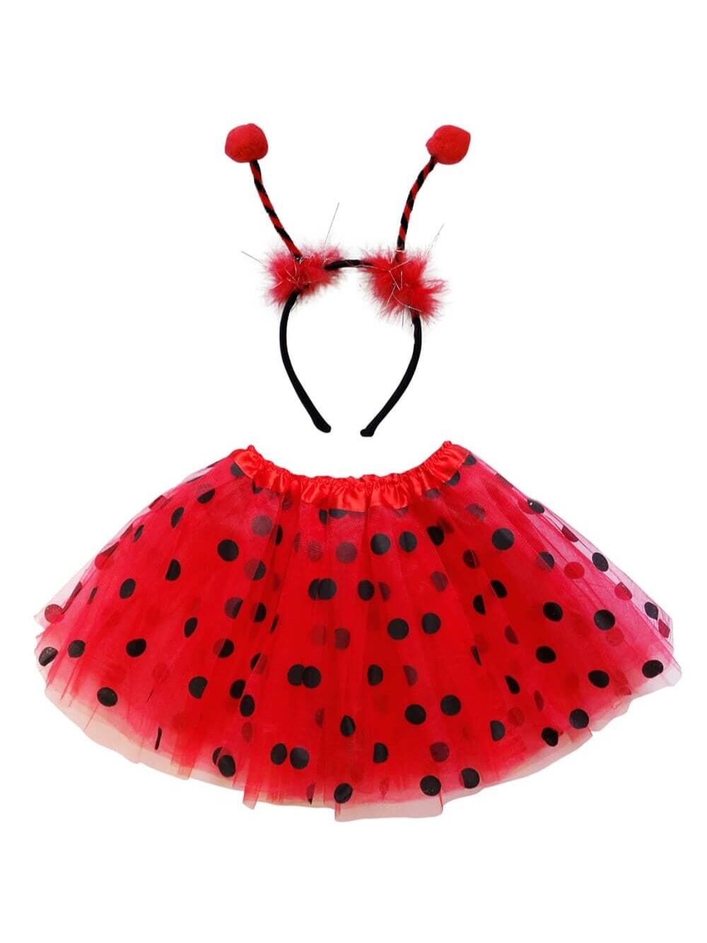 Adult Ladybug Costume - Red Polka Dot Tutu Skirt & Headband Antenna Set for Adult or Plus Size - Sydney So Sweet