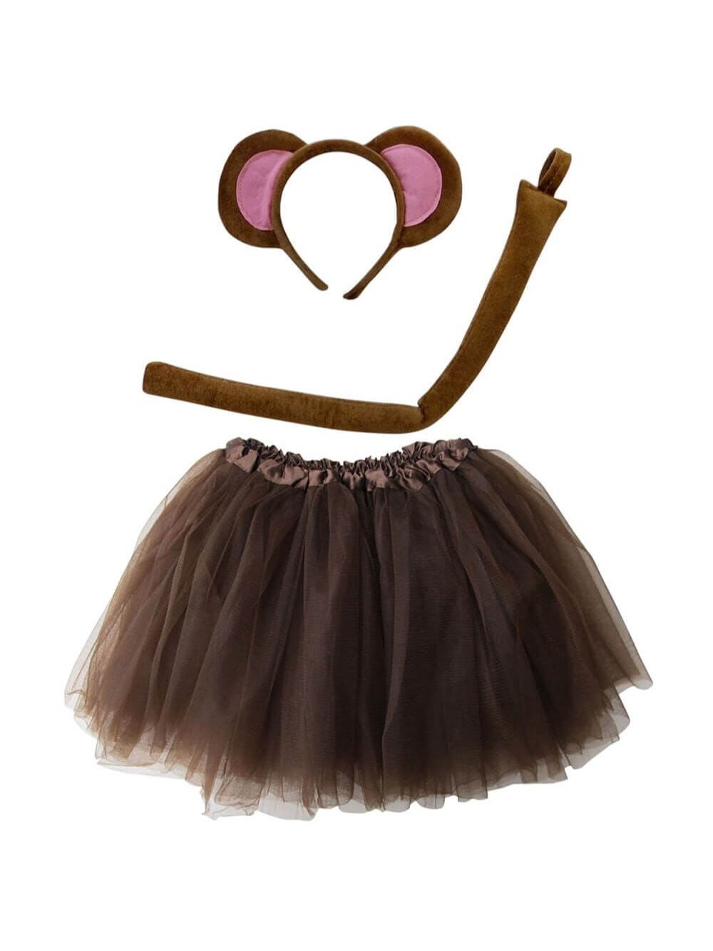 Brown Monkey Costume Set for Adults & Plus Size – Monkey Headband Ears, Brown Tutu Skirt & Tail – Halloween & Cosplay Outfit - Sydney So Sweet