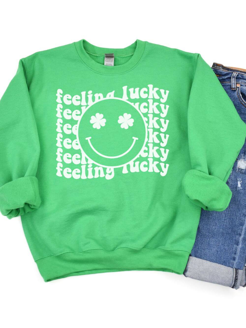 Feeling Lucky Smiley Face Shamrock St. Patrick's Day Unisex Heavy Blend™ Crewneck Sweatshirt - Many Colors - Sydney So Sweet