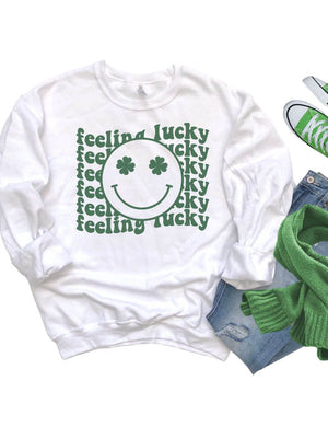 Feeling Lucky Smiley Face Shamrock St. Patrick's Day Unisex Heavy Blend™ Crewneck Sweatshirt - Many Colors - Sydney So Sweet