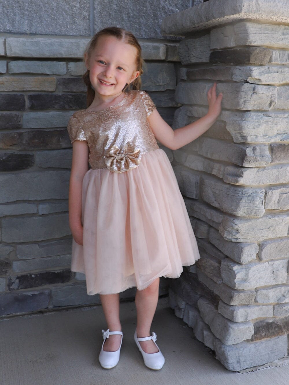 Golden Sequin Bow Tulle Fancy or Special Occasion Girls Tutu Dress - Sydney So Sweet