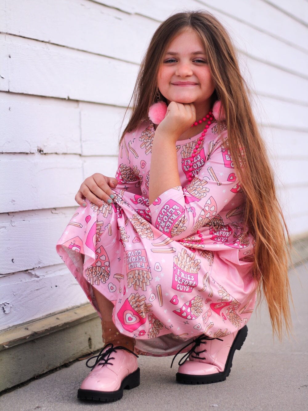 Fries Before Guys Pink Hearts Girls Skater Dress - Sydney So Sweet