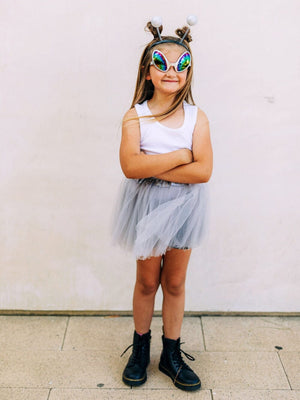 Alien Costume Silver - Complete Kids Costume Set with Tutu, Headband, & Sunglasses - Sydney So Sweet
