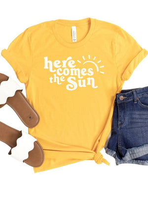 Here Comes the Sun Yellow Women's Jersey Short Sleeve Graphic Tee - Sydney So Sweet