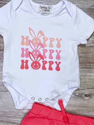 Hoppy Hoppy Hot Pink Bunny Two Piece Baby Easter Bloomer Outfit - Sydney So Sweet