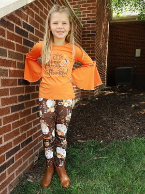 Little Miss Thankful Pumpkin Brown & Orange Girls Fall Outfit - Sydney So Sweet