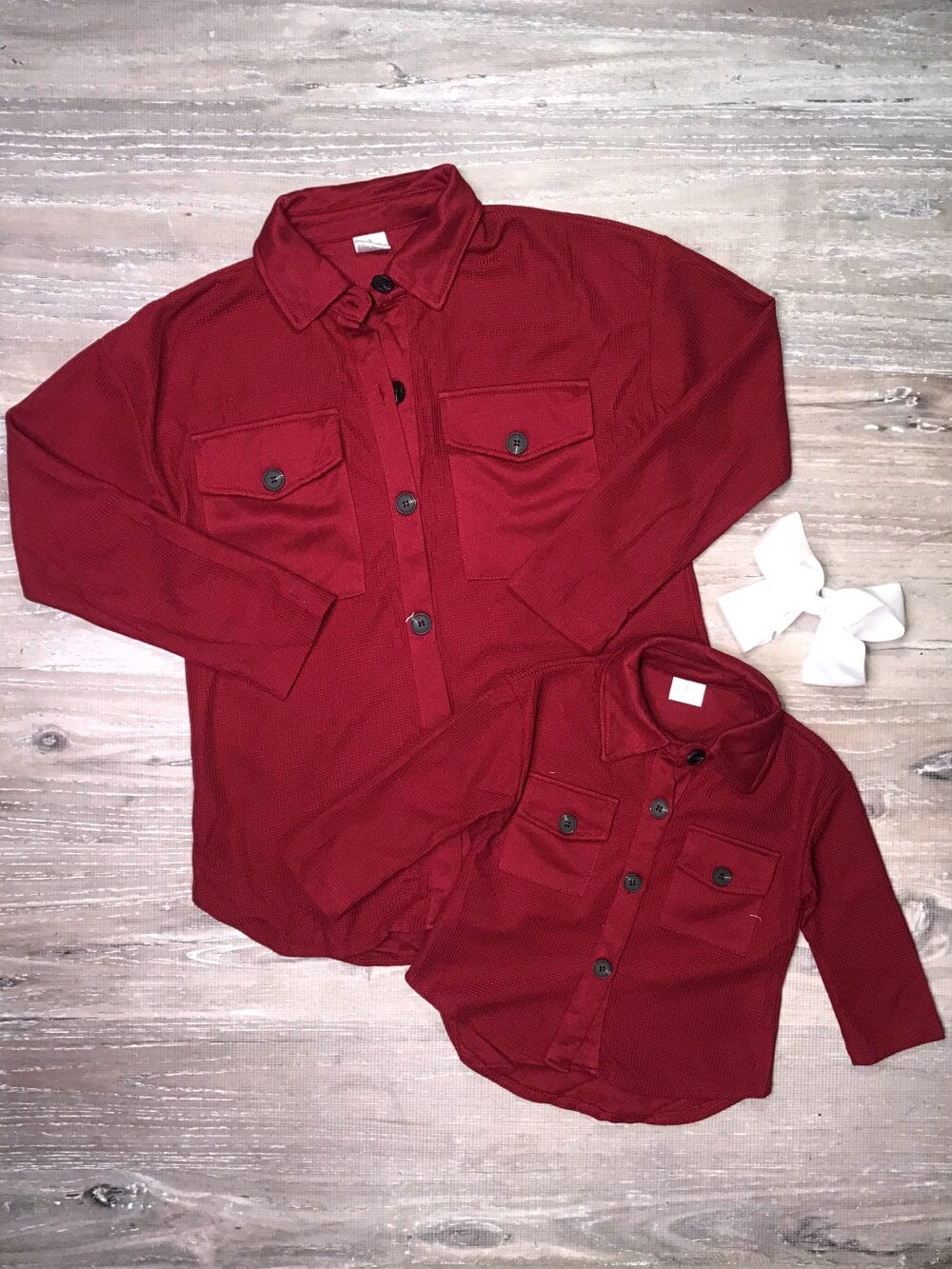 Mommy and Me - Burgundy Thermal Knit Matching Button Ups - Sydney So Sweet