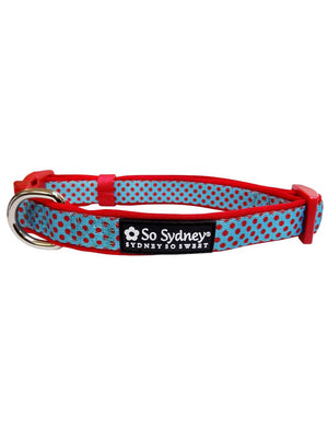 Light Blue & Red Polka Dots Cute Comfy Dog Collar - Sydney So Sweet