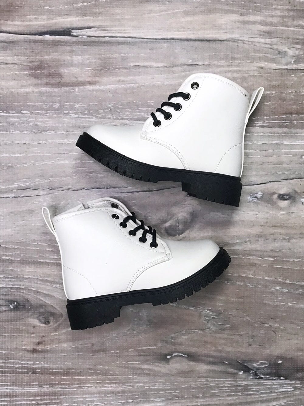 White Lace Up Girls Combat Boots - Sydney So Sweet