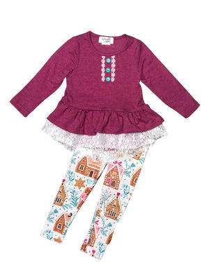 Home for the Holidays Plum Gingerbread House Lace Girls Outfit - Sydney So Sweet