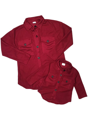 Mommy and Me - Burgundy Thermal Knit Matching Button Ups - Sydney So Sweet