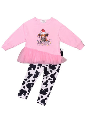 Moo-ey Christmas Pink Cow Tulle Girls Christmas Outfit - Sydney So Sweet