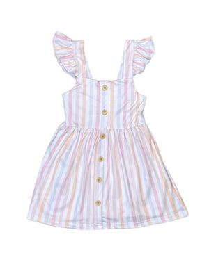 So Sweet Stripes Pink & Blue Ruffle Girls Flutter Dress - Sydney So Sweet