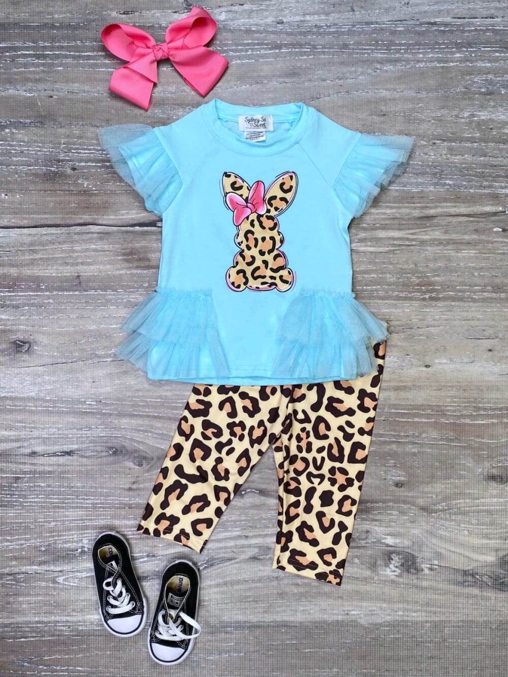 Wild About Bunnies Blue Cheetah Tulle Chiffon Girls Easter Capri Outfit - Sydney So Sweet