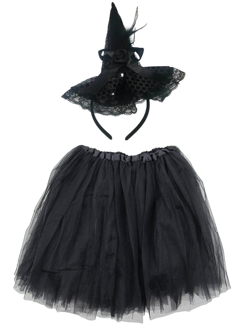 Adult Fancy Black Witch Costume - Black Tutu Skirt & Headband Hat Set for Adult or Plus Size - Sydney So Sweet