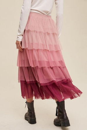 Elastic Waist Layered Tulle Midi Skirt - Sydney So Sweet
