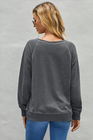 Round Neck Raglan Sleeve Exposed Seam Sweatshirt - Sydney So Sweet