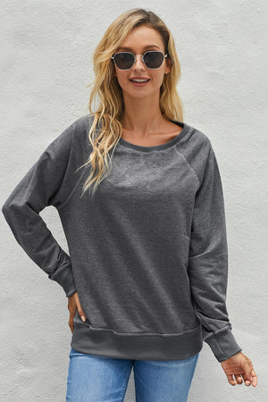 Round Neck Raglan Sleeve Exposed Seam Sweatshirt - Sydney So Sweet
