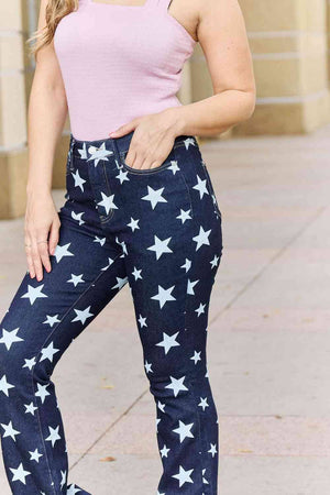 Judy Blue Janelle Full Size High Waist Star Print Flare Jeans - Sydney So Sweet