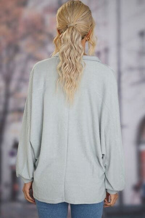 Full Size Half Button Collared Neck Long Sleeve Top - Sydney So Sweet