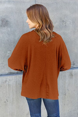 Double Take Full Size Round Neck Long Sleeve Top - Sydney So Sweet