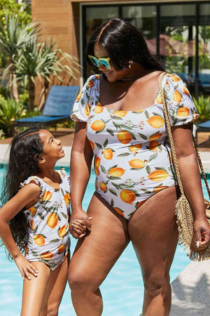Float On Ruffled Girls One-Piece Swimsuit in Citrus Orange - Sydney So Sweet