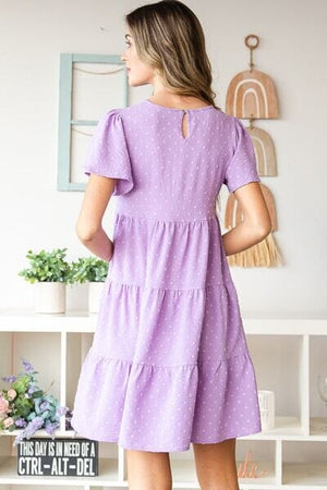 Heimish Full Size Swiss Dot Short Sleeve Tiered Dress - Sydney So Sweet