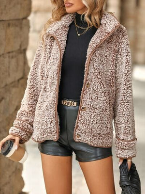 Fuzzy Pocketed Button Up Jacket - Sydney So Sweet