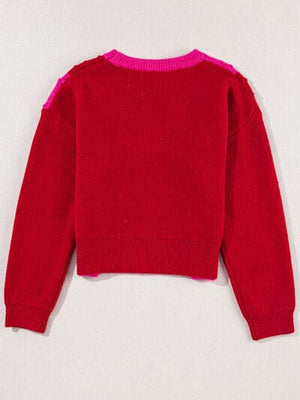 Plaid Hot Pink & Red Heart Round Neck Sweater - Sydney So Sweet