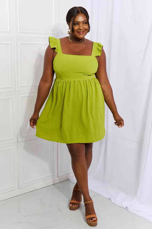 Culture Code Sunny Days Full Size Empire Line Ruffle Sleeve Dress in Lime - Sydney So Sweet