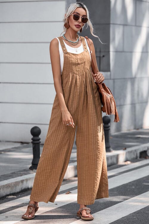 Texture Buttoned Wide Leg Overalls - Sydney So Sweet