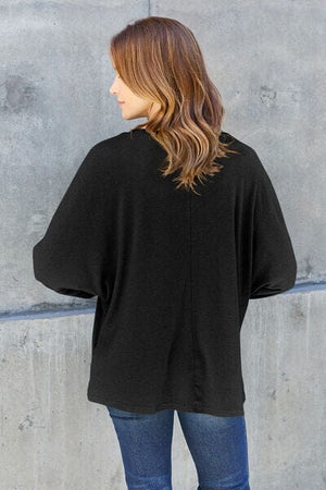 Double Take Full Size Round Neck Long Sleeve Top - Sydney So Sweet
