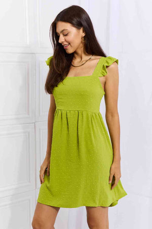 Culture Code Sunny Days Full Size Empire Line Ruffle Sleeve Dress in Lime - Sydney So Sweet