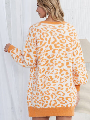Long Sleeve Fall Orange Leopard Cardigan - Sydney So Sweet