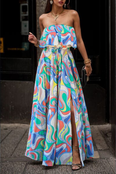 Slit Printed Tube Maxi Dress - Sydney So Sweet