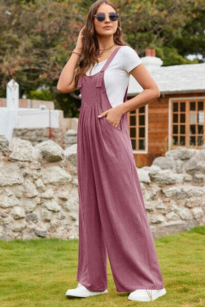 Wide Strap Square Neck Wide Leg Overalls - Sydney So Sweet